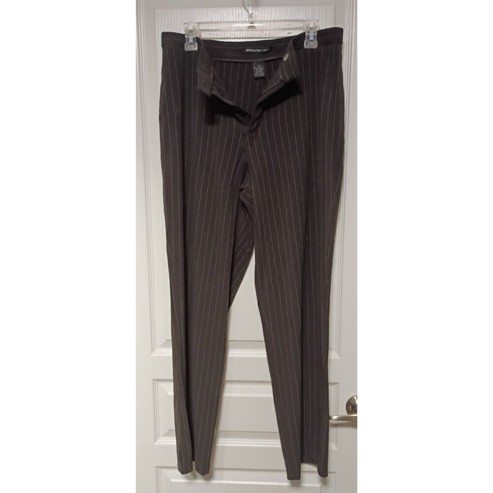 Briggs New York Womens 12 Dark Brown Pinstripe Dress Pants Straight Leg Stretch